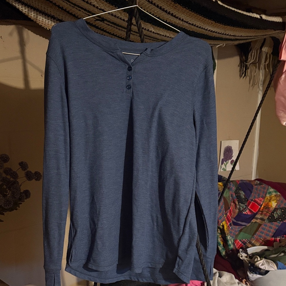 Blue Long Sleeve Henley Shirt